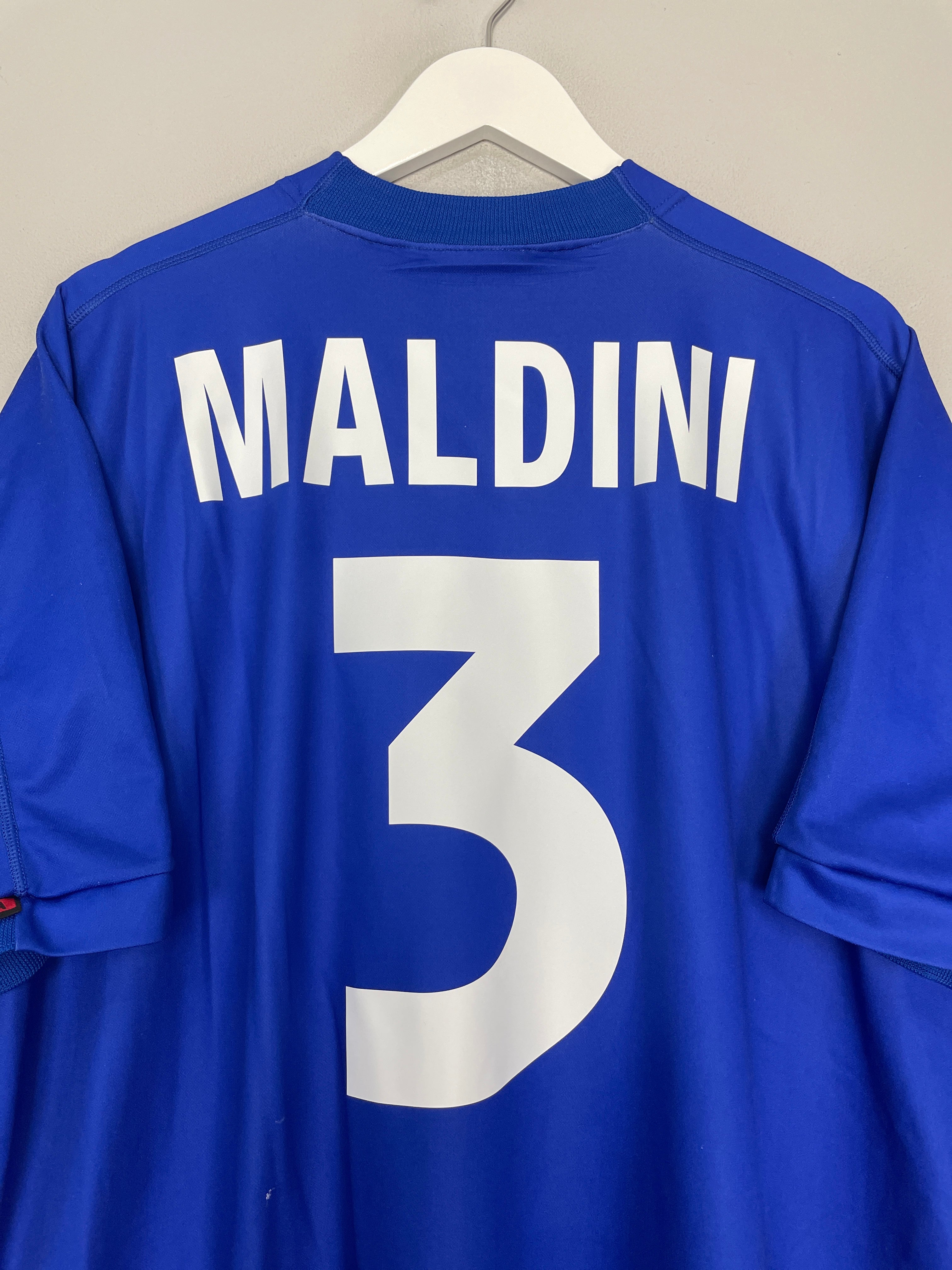 Shop 1998/99 ITALY MALDINI #3 HOME SHIRT (XXL) KAPPA, classic football shirts, vintage football shirts & retro soccer jerseys at Cult Kits