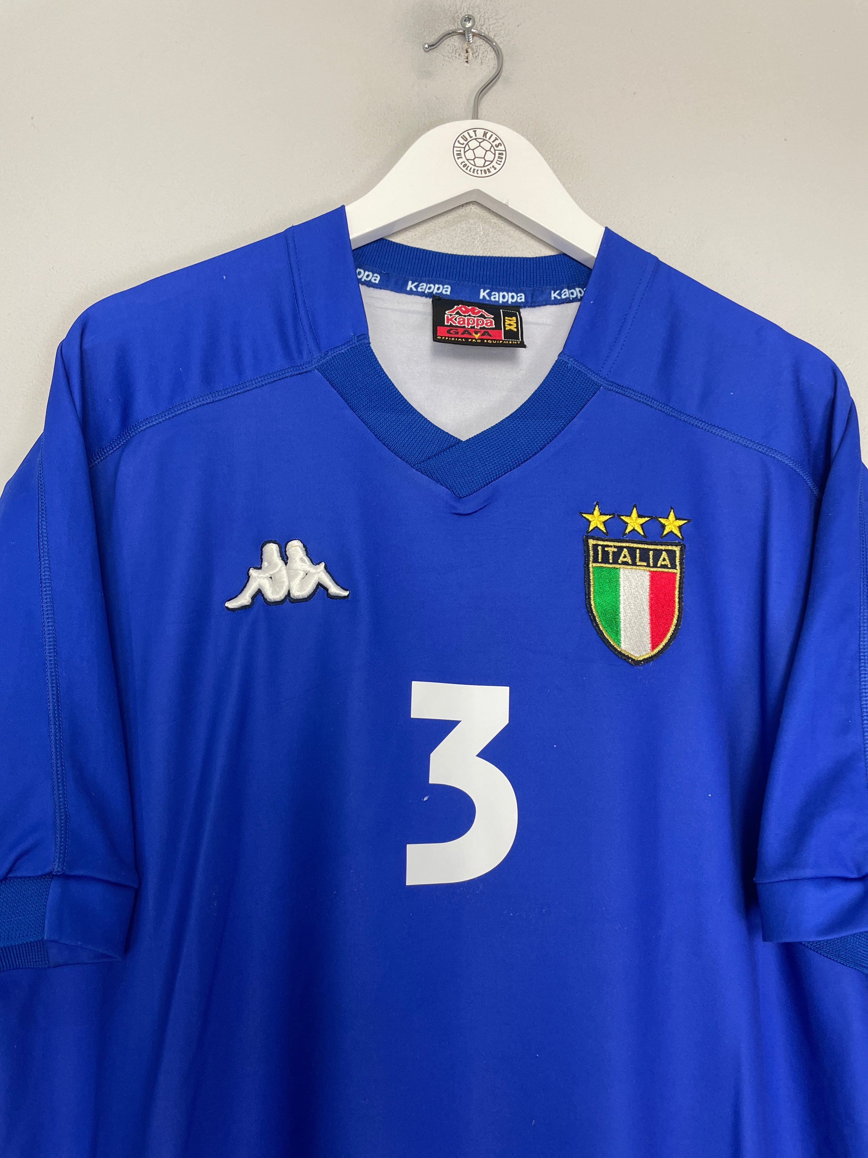 Shop 1998/99 ITALY MALDINI #3 HOME SHIRT (XXL) KAPPA, classic football shirts, vintage football shirts & retro soccer jerseys at Cult Kits