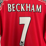 Shop 1998/00 MANCHESTER UNITED BECKHAM #7 HOME SHIRT (L) UMBRO, classic football shirts, vintage football shirts & retro soccer jerseys at Cult Kits