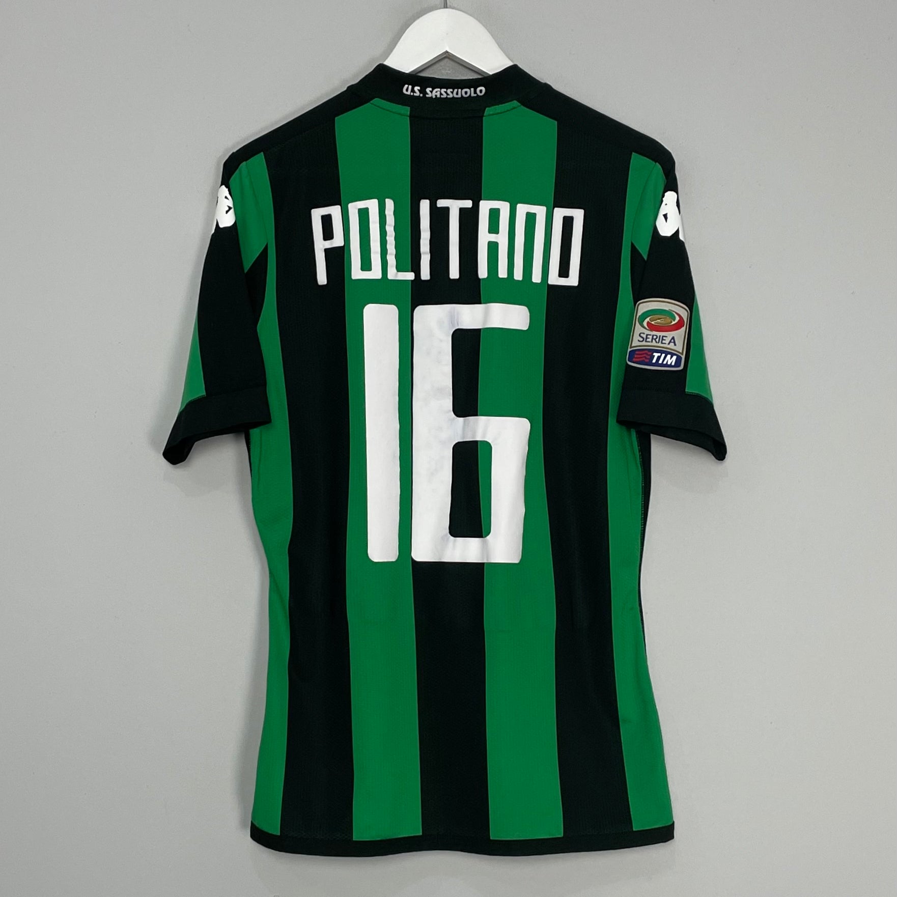 Shop 2015/16 SASSUOLO POLITANO #16 *PLAYER ISSUE* HOME SHIRT (M) KAPPA, classic football shirts, vintage football shirts & retro soccer jerseys at Cult Kits