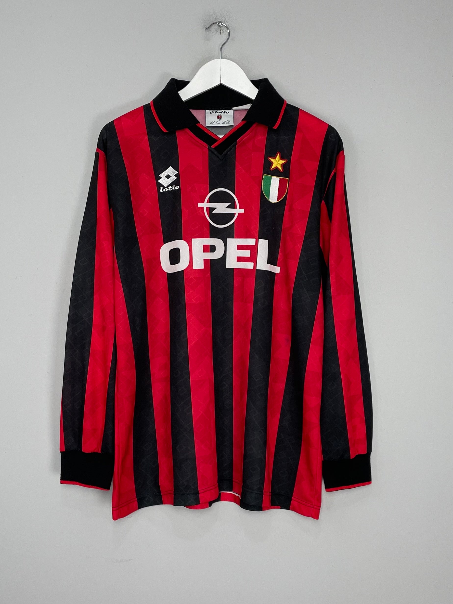 Shop 1994/95 AC MILAN #4 L/S HOME SHIRT (L) LOTTO, classic football shirts, vintage football shirts & retro soccer jerseys at Cult Kits
