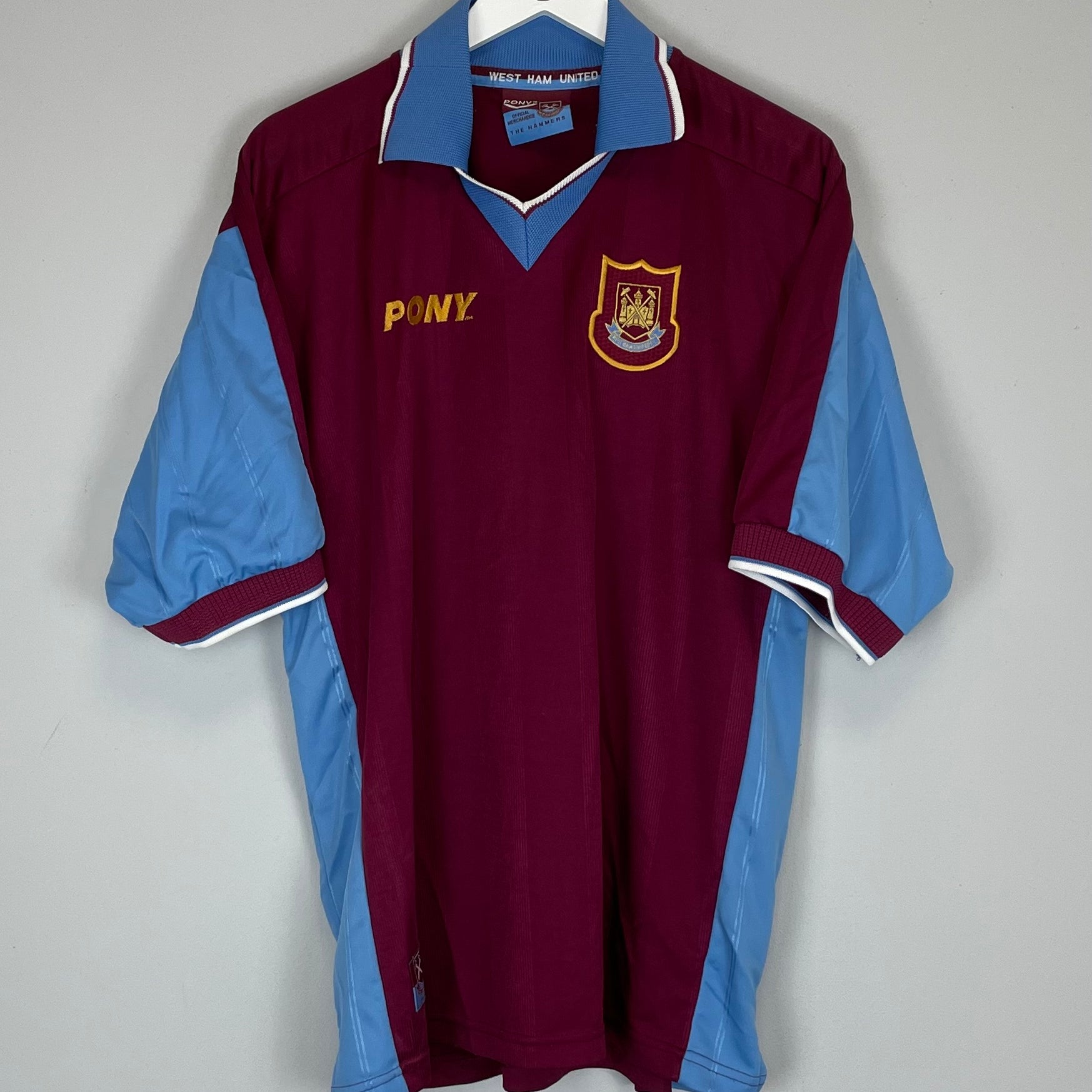 Shop 1997/98 WEST HAM HOME SHIRT (L) PONY, classic football shirts, vintage football shirts & retro soccer jerseys at Cult Kits