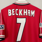 Shop 1998/00 MANCHESTER UNITED BECKHAM #7 *FA CUP* HOME SHIRT (XL) UMBRO, classic football shirts, vintage football shirts & retro soccer jerseys at Cult Kits