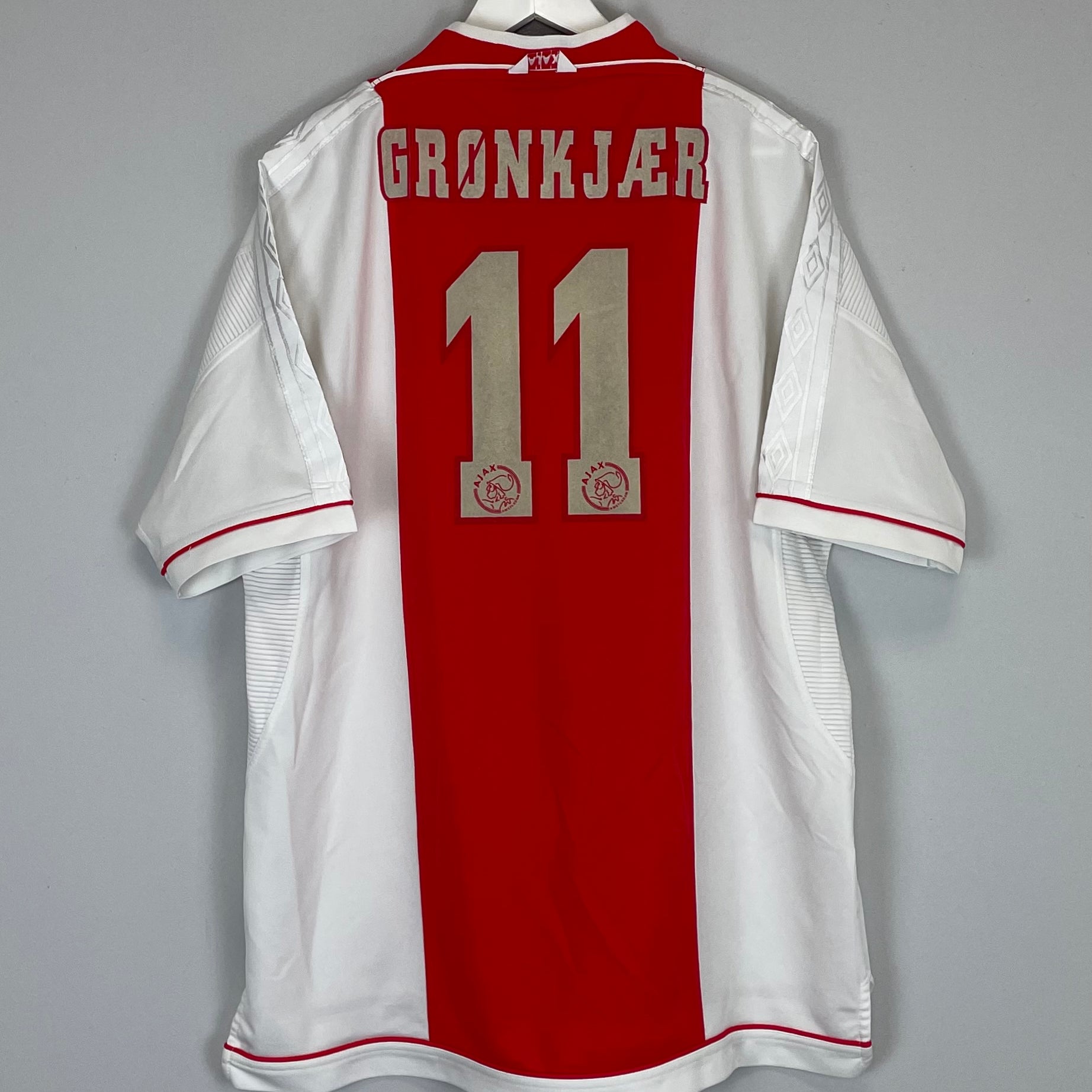 Shop 1999/00 AJAX GRONKJAER #11 HOME SHIRT (XXL) UMBRO, classic football shirts, vintage football shirts & retro soccer jerseys at Cult Kits