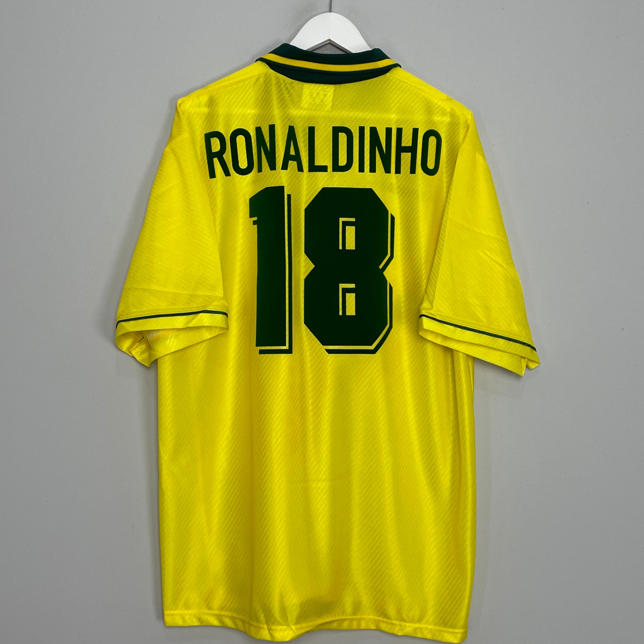 Shop 1994/96 BRAZIL RONALDINHO #18 *BNWOT* HOME SHIRT (XXL) UMBRO, classic football shirts, vintage football shirts & retro soccer jerseys at Cult Kits