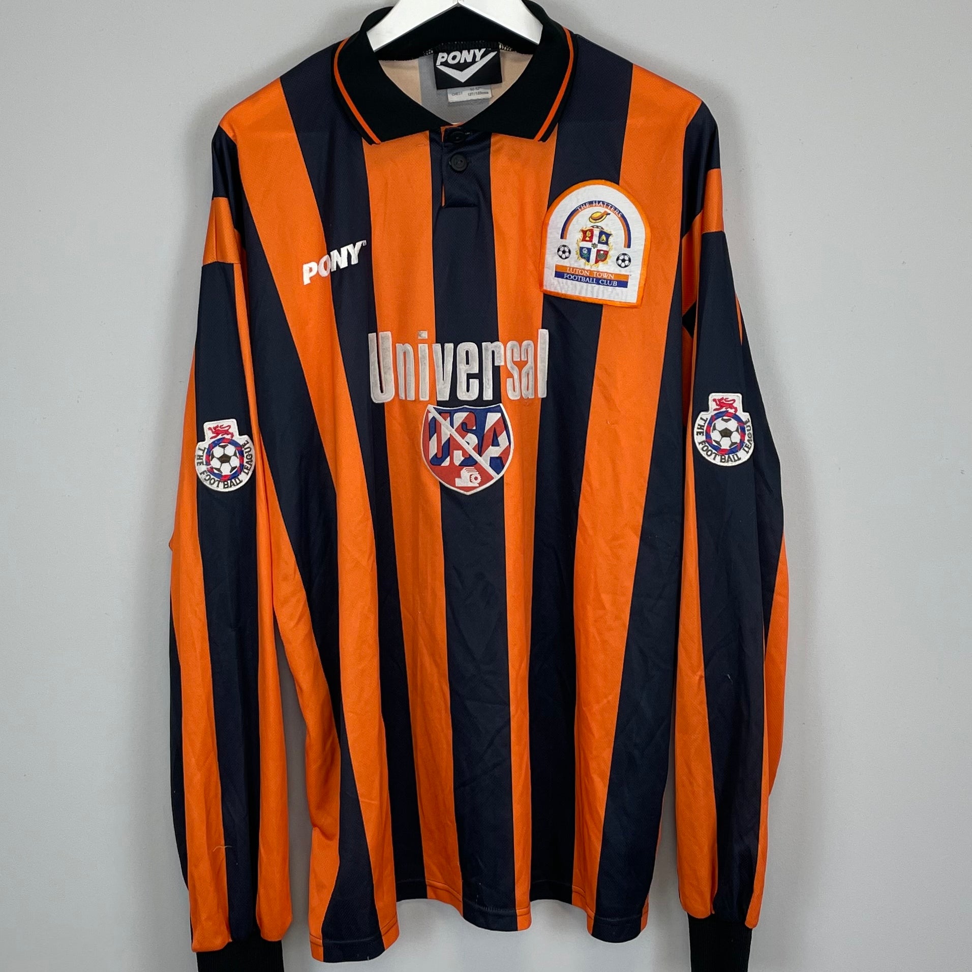 Shop 1995/96 LUTON TOWN L/S *PLAYER ISSUE* AWAY SHIRT (XXL) PONY, classic football shirts, vintage football shirts & retro soccer jerseys at Cult Kits