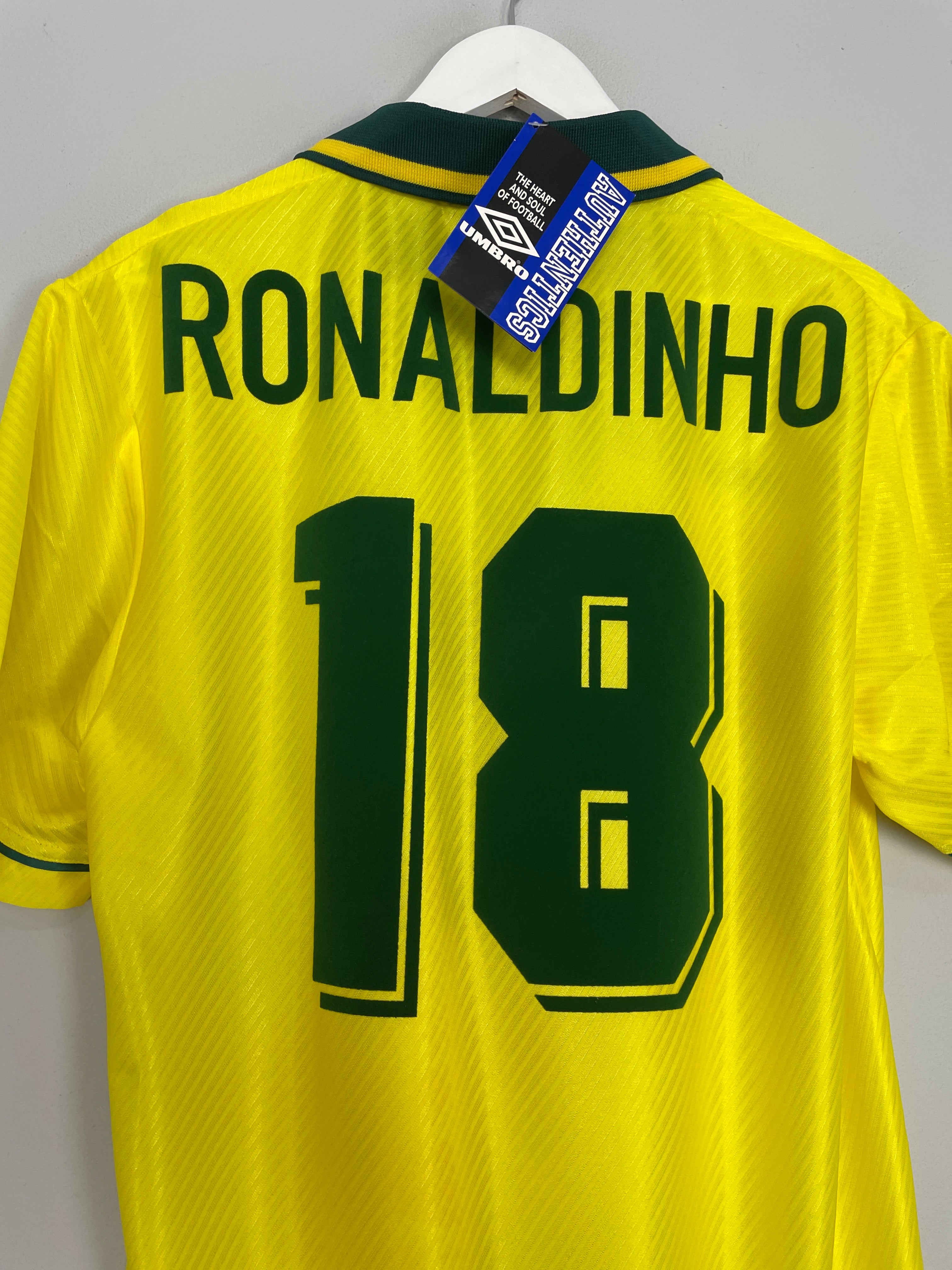Shop 1994/96 BRAZIL RONALDINHO #18 *BNWT* HOME SHIRT (M) UMBRO, classic football shirts, vintage football shirts & retro soccer jerseys at Cult Kits