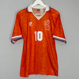 Shop 1994 NETHERLANDS BERGKAMP #10 HOME SHIRT (M) LOTTO, classic football shirts, vintage football shirts & retro soccer jerseys at Cult Kits
