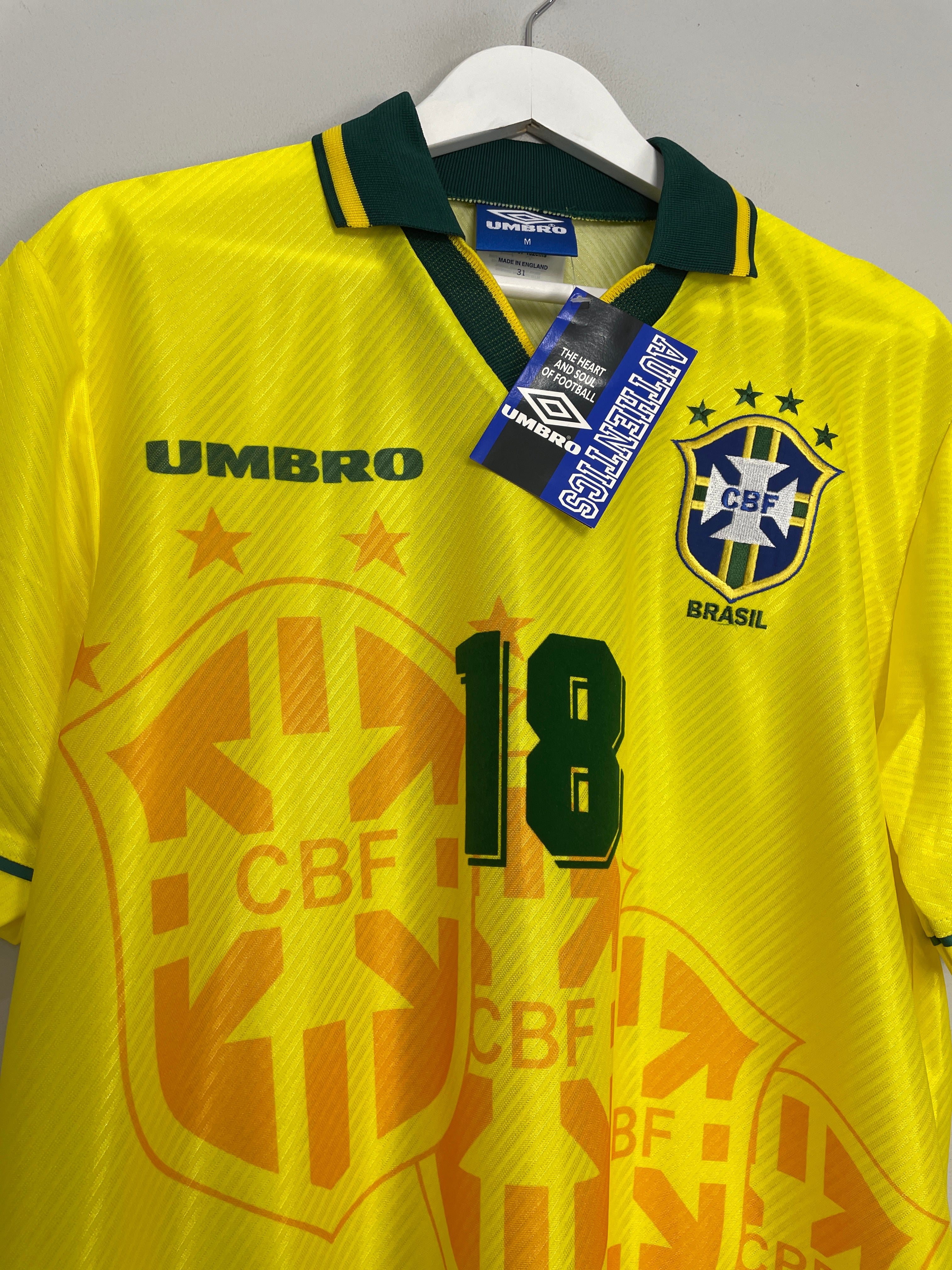 Shop 1994/96 BRAZIL RONALDINHO #18 *BNWT* HOME SHIRT (M) UMBRO, classic football shirts, vintage football shirts & retro soccer jerseys at Cult Kits