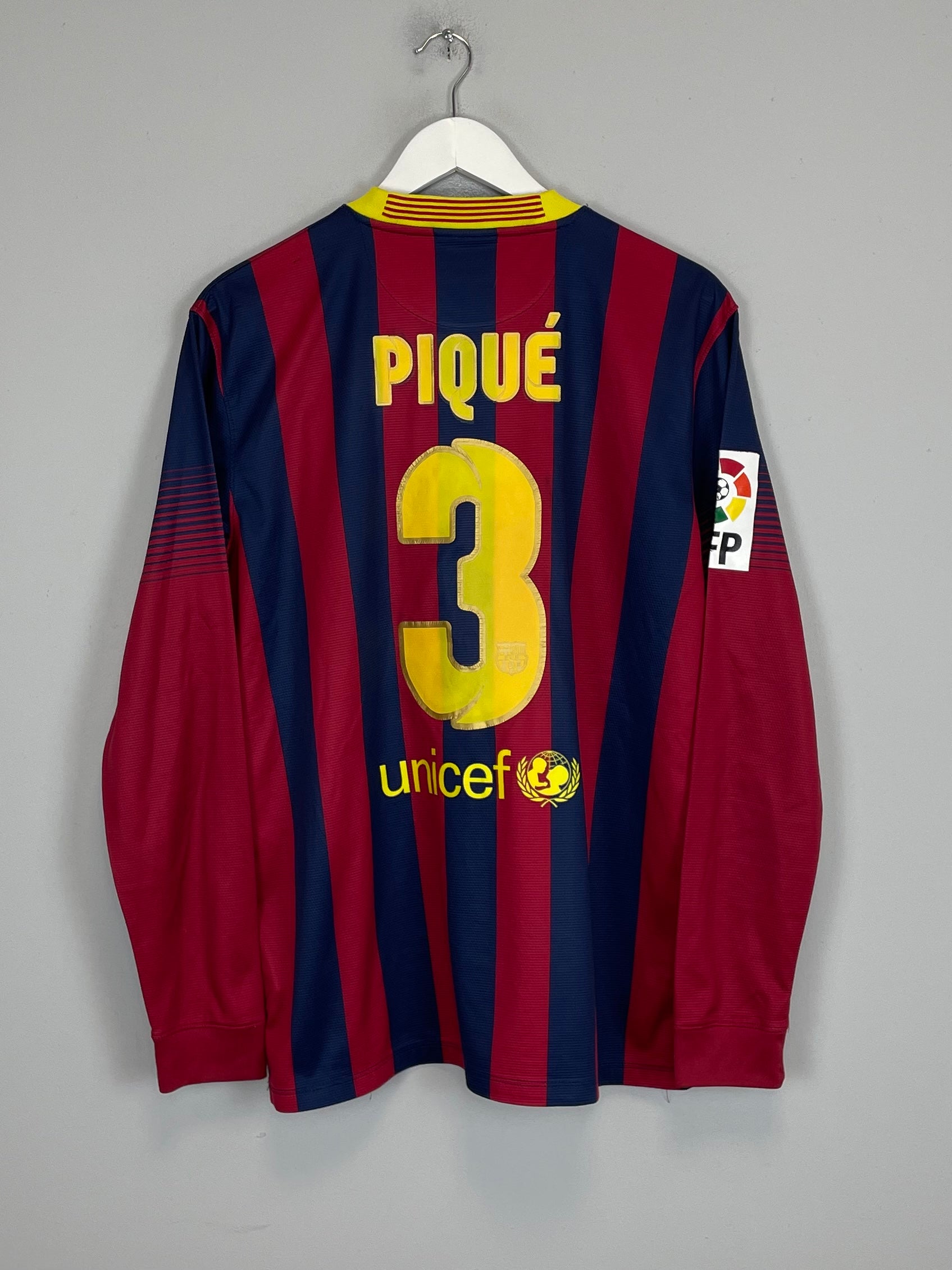 Shop 2013/14 BARCELONA PIQUE #3 L/S HOME SHIRT (L) NIKE, classic football shirts, vintage football shirts & retro soccer jerseys at Cult Kits