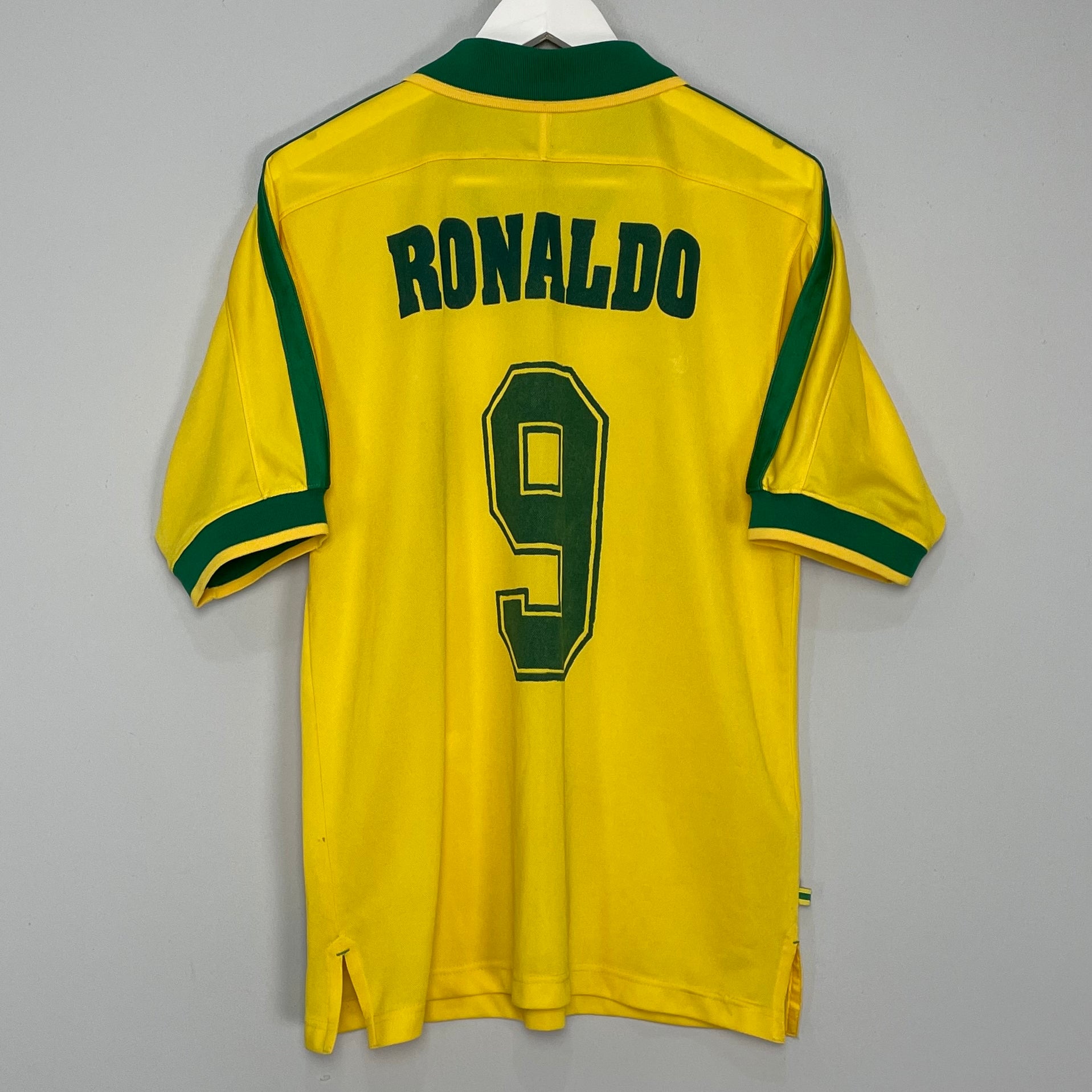 Shop 1997/98 BRAZIL RONALDO #9 HOME SHIRT (M) NIKE, classic football shirts, vintage football shirts & retro soccer jerseys at Cult Kits