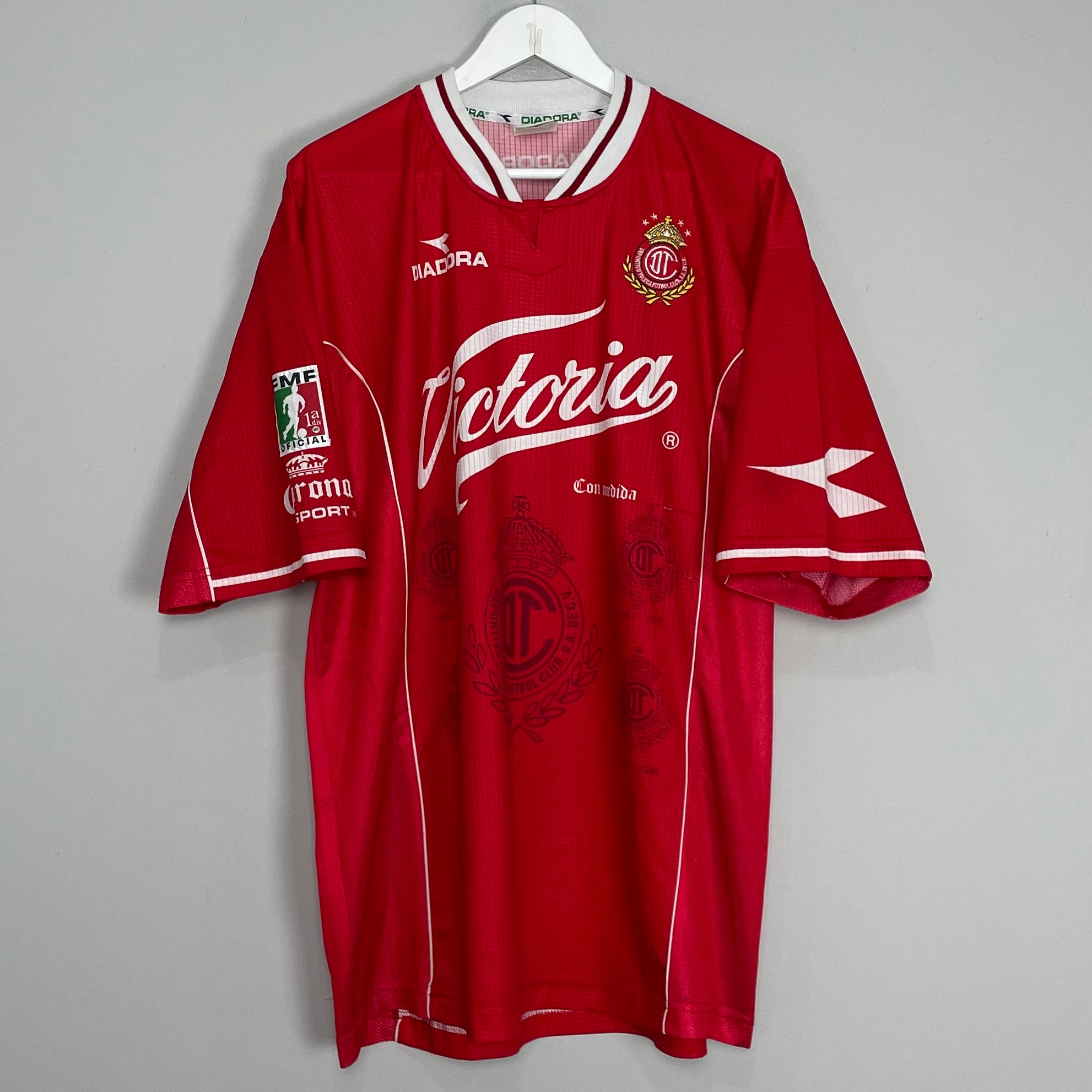 Shop 1998/99 DEPORTIVO TOLUCA HOME SHIRT (XL) DIADORA, classic football shirts, vintage football shirts & retro soccer jerseys at Cult Kits