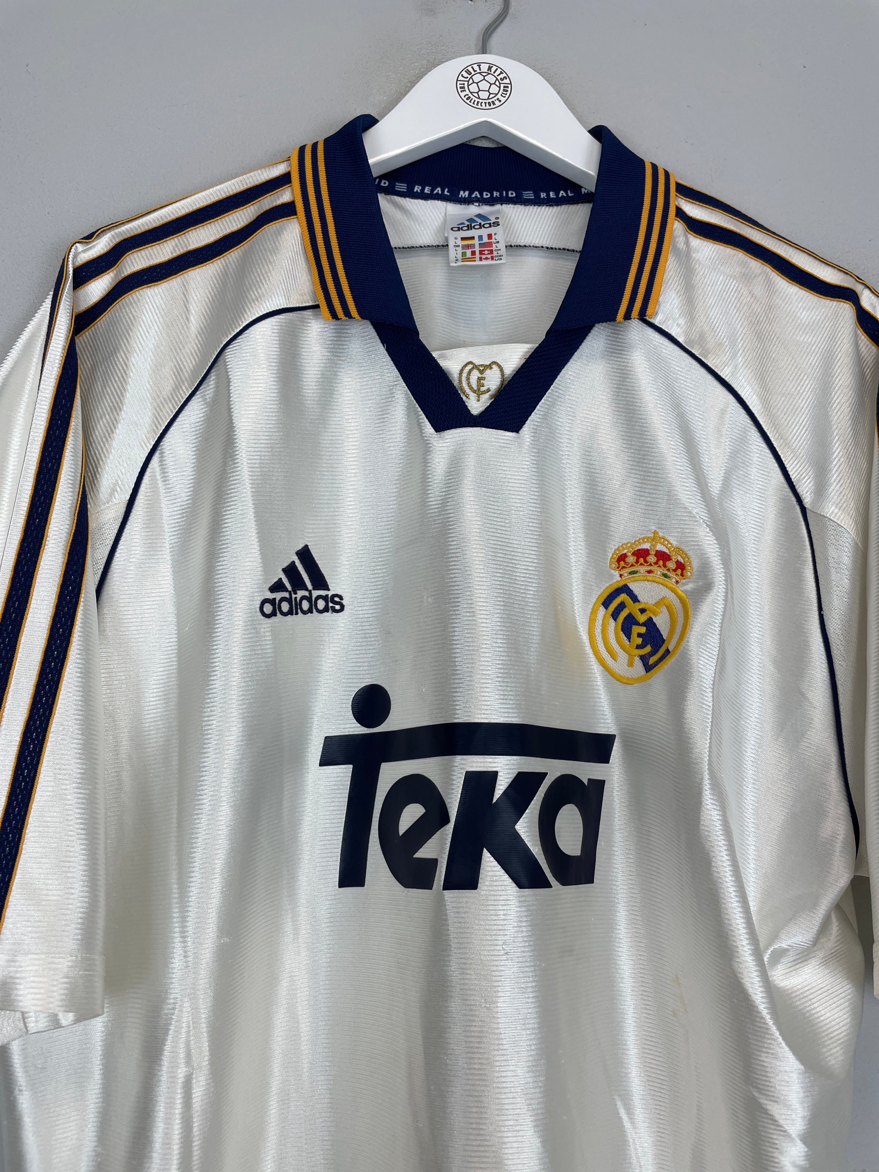 Shop 1998/00 REAL MADRID *EUROPEAN CHAMPIONS* HOME SHIRT L) ADIDAS, classic football shirts, vintage football shirts & retro soccer jerseys at Cult Kits