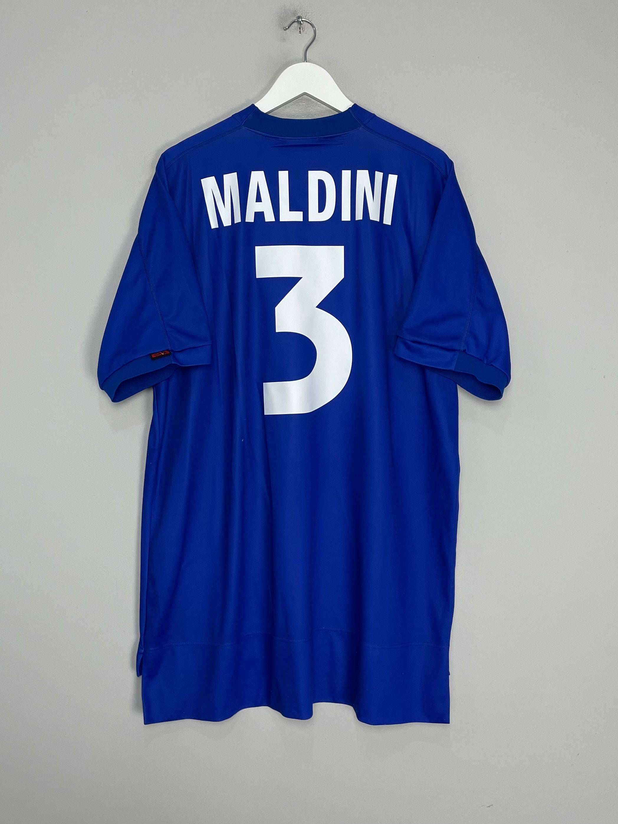 Shop 1998/99 ITALY MALDINI #3 HOME SHIRT (XXL) KAPPA, classic football shirts, vintage football shirts & retro soccer jerseys at Cult Kits