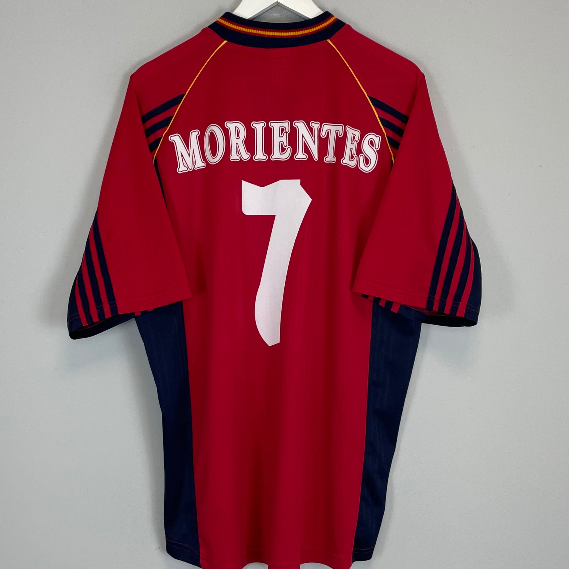 Shop 1998/00 SPAIN MORIENTES #7 HOME SHIRT (L) ADIDAS, classic football shirts, vintage football shirts & retro soccer jerseys at Cult Kits