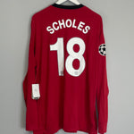 Shop 2009/10 MANCHESTER UNITED SCHOLES #18 C/L L/S *BNWT* HOME SHIRT (XL) NIKE, classic football shirts, vintage football shirts & retro soccer jerseys at Cult Kits