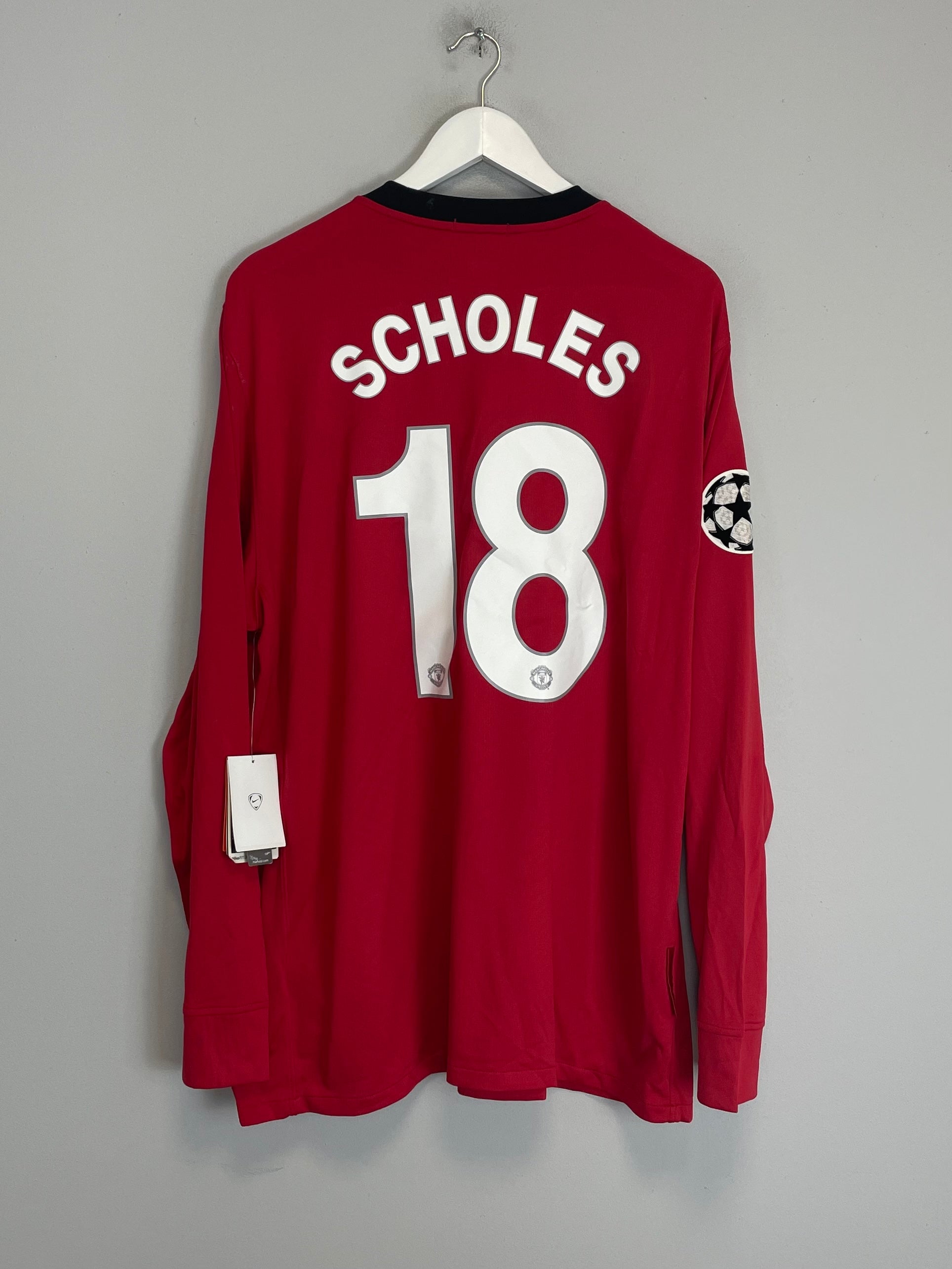 Shop 2009/10 MANCHESTER UNITED SCHOLES #18 C/L L/S *BNWT* HOME SHIRT (XL) NIKE, classic football shirts, vintage football shirts & retro soccer jerseys at Cult Kits