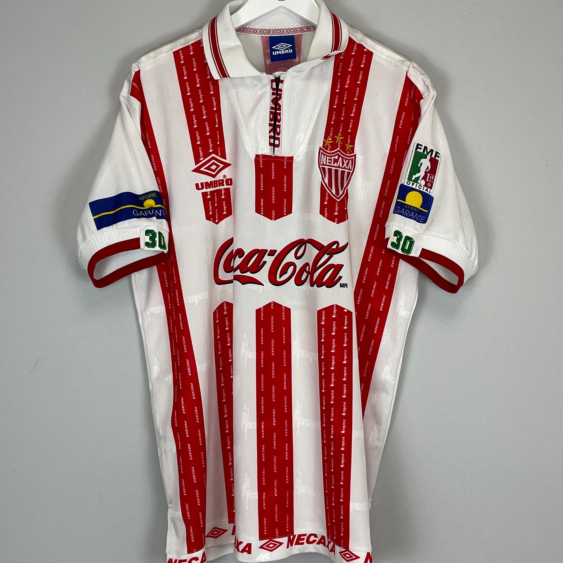 Shop 1998/99 NECAXA #30 HOME SHIRT (XL) UMBRO, classic football shirts, vintage football shirts & retro soccer jerseys at Cult Kits