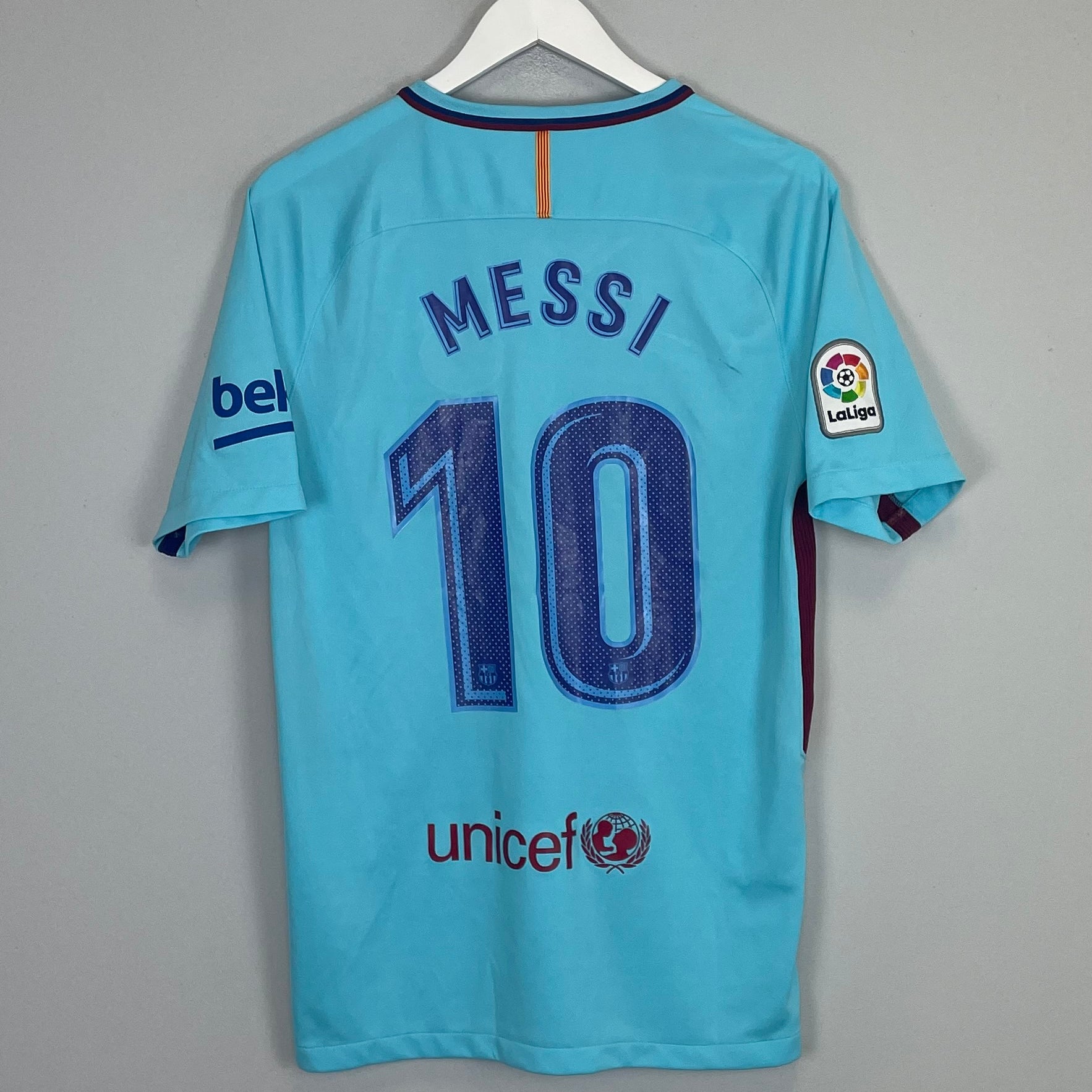 Shop 2017/18 BARCELONA MESSI #10 AWAY SHIRT (M) NIKE, classic football shirts, vintage football shirts & retro soccer jerseys at Cult Kits