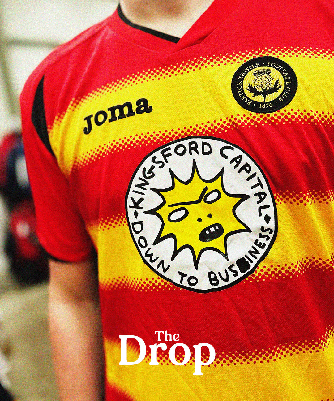 cult kits | new in , football shirts , authentic , soccer jersey , retro , vintage , classic , classic football shirt , vintage football shirt , short sleeved , Partick Thistle FC , Joma , David Shrigley football shirt , rare David Shrigley football shirt 