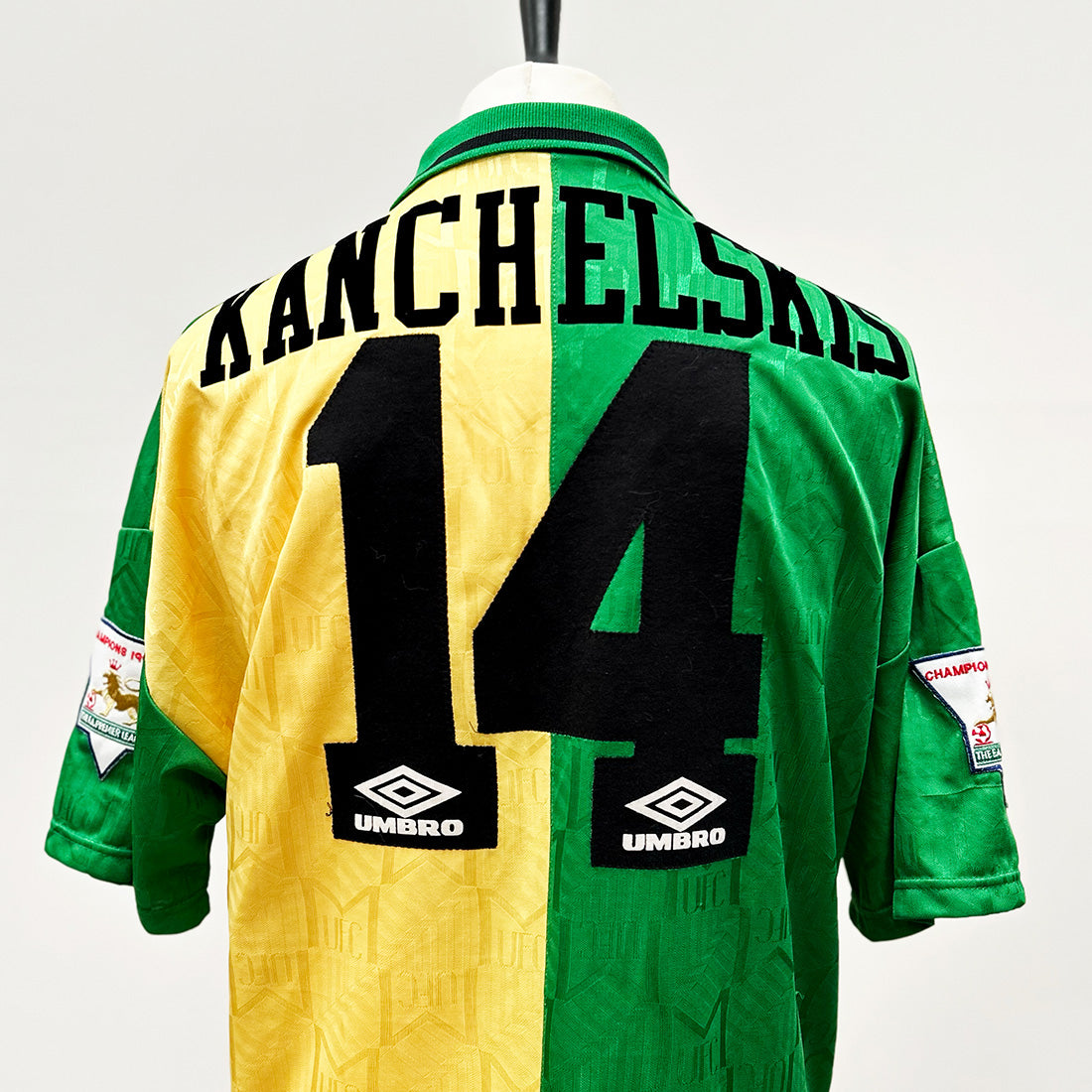 Cult Kits | Manchester United , Newton Heath , away shirt , Kanchelskis , match prepared , match worn , football shirt , soccer jersey , vintage jersey , cult archive collection , retro , 90's , classic football shirts , vintage football shirts .
