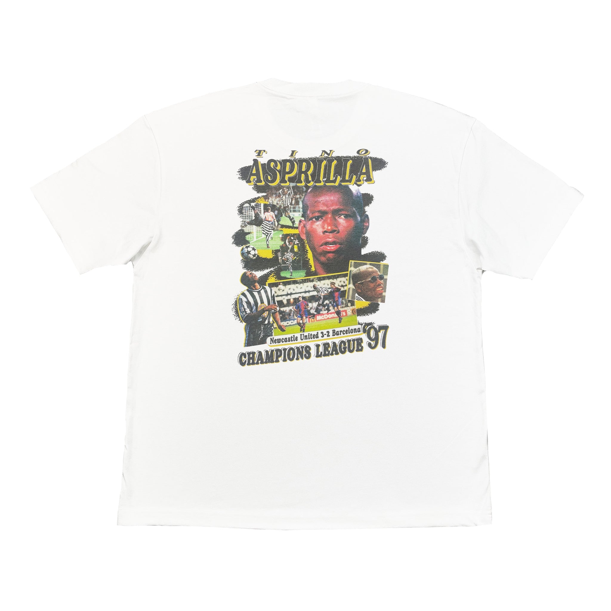 White Newcastle United Asprilla Bootleg Tee - Toon Graphic T-Shirts at Cult Kits