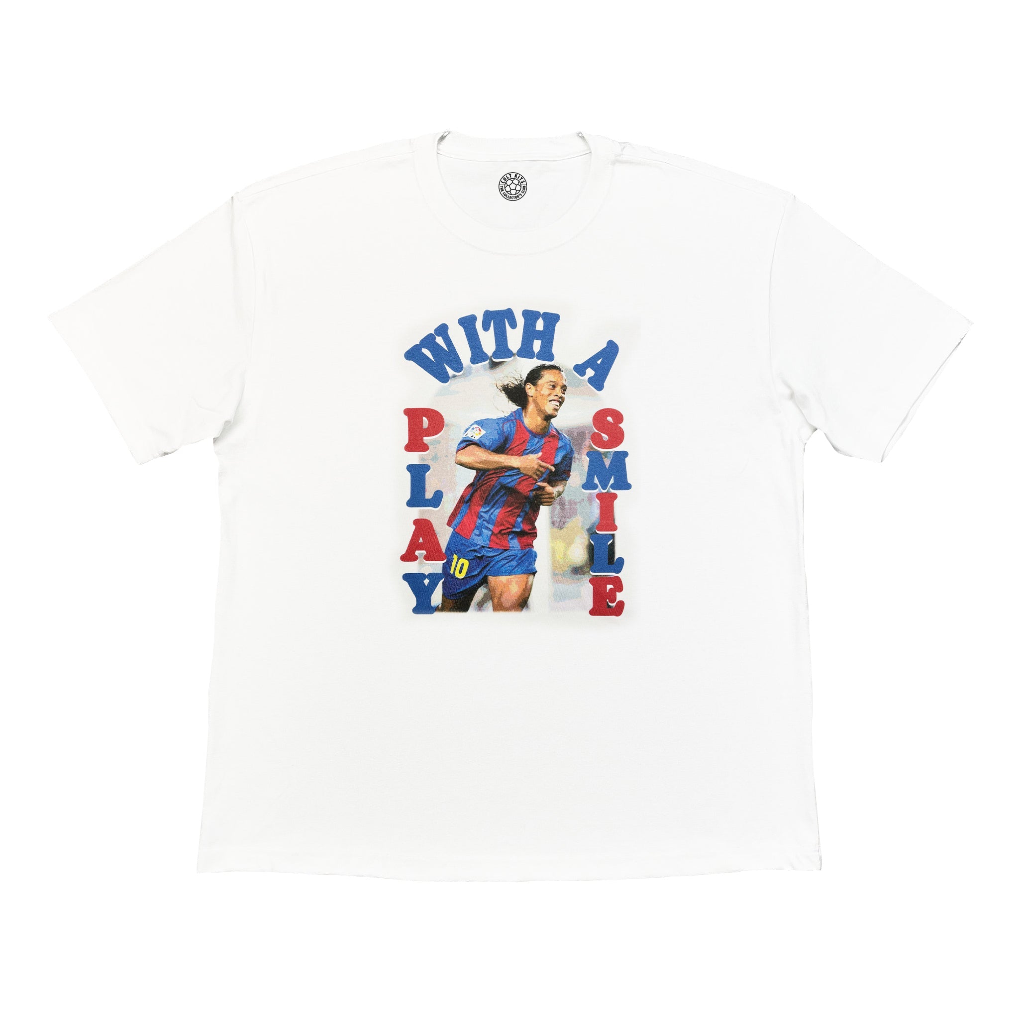 Play With A Smile Bootleg Tee - White Barcelona Ronaldinho T-Shirt at Cult Kits