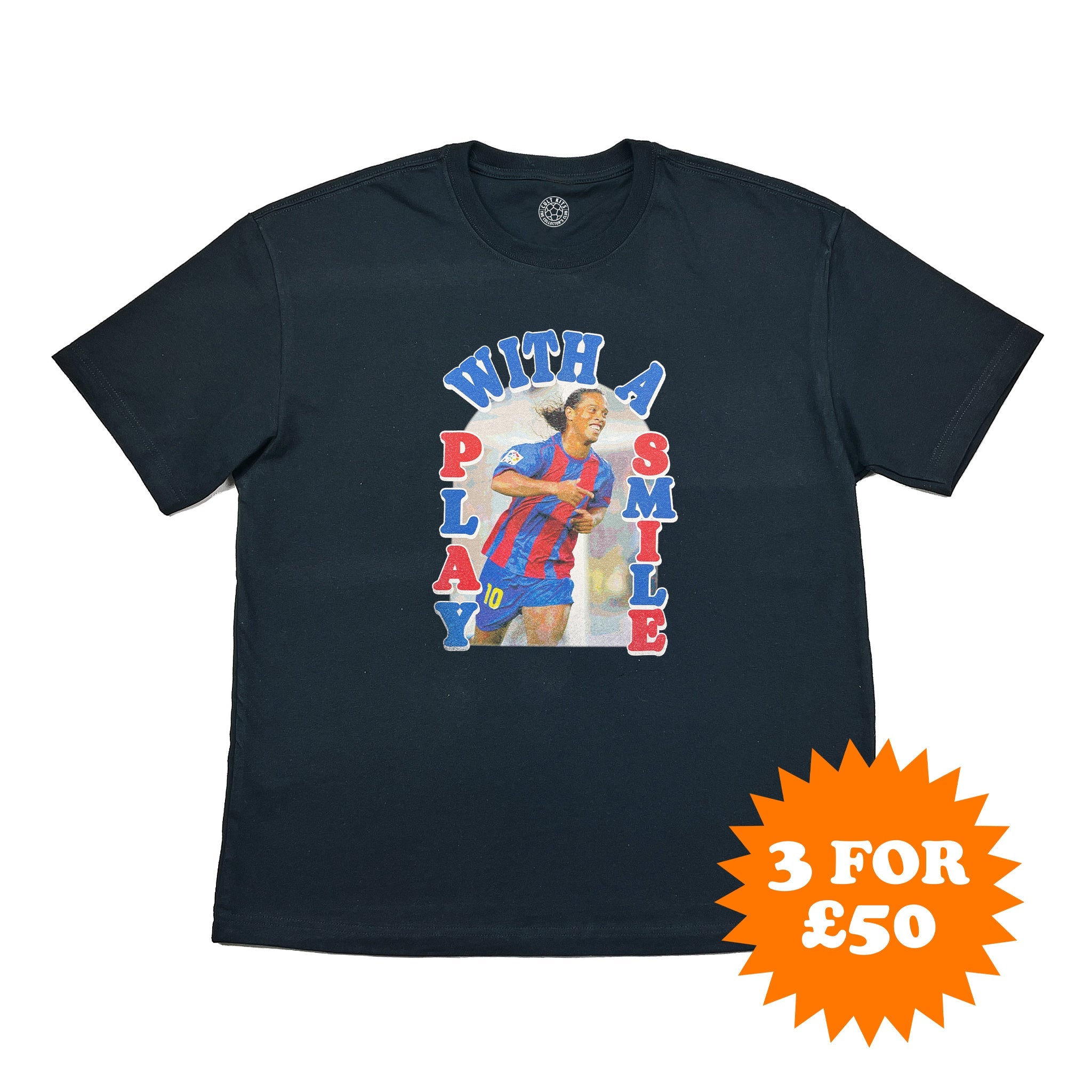 Play With A Smile Bootleg Tee - Barcelona Ronaldinho T-Shirt at Cult Kits