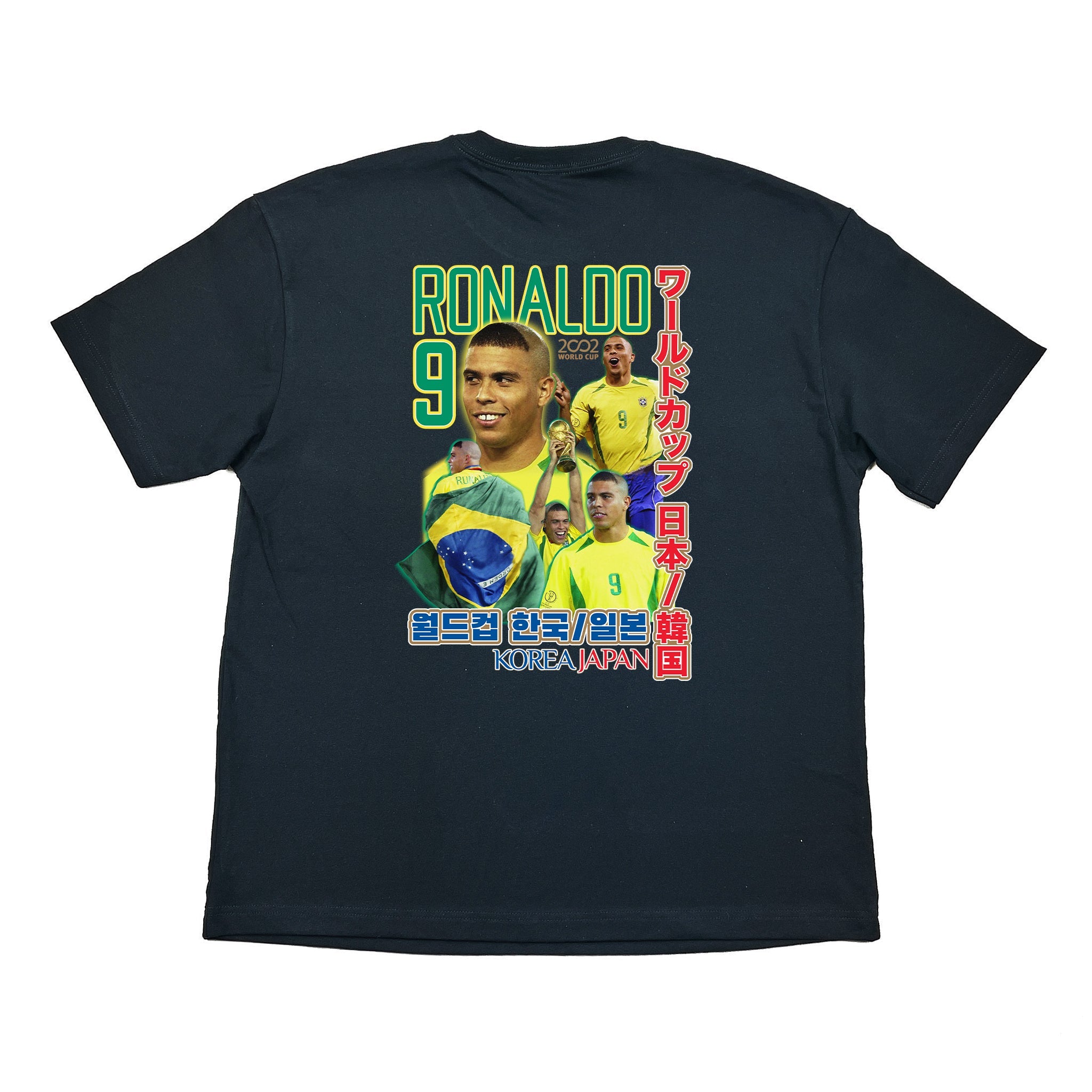 Buy the Black World Cup R9 Bootleg Tee - Ronaldo Nazario 2002 Graphic T-Shirt - Cult Kits
