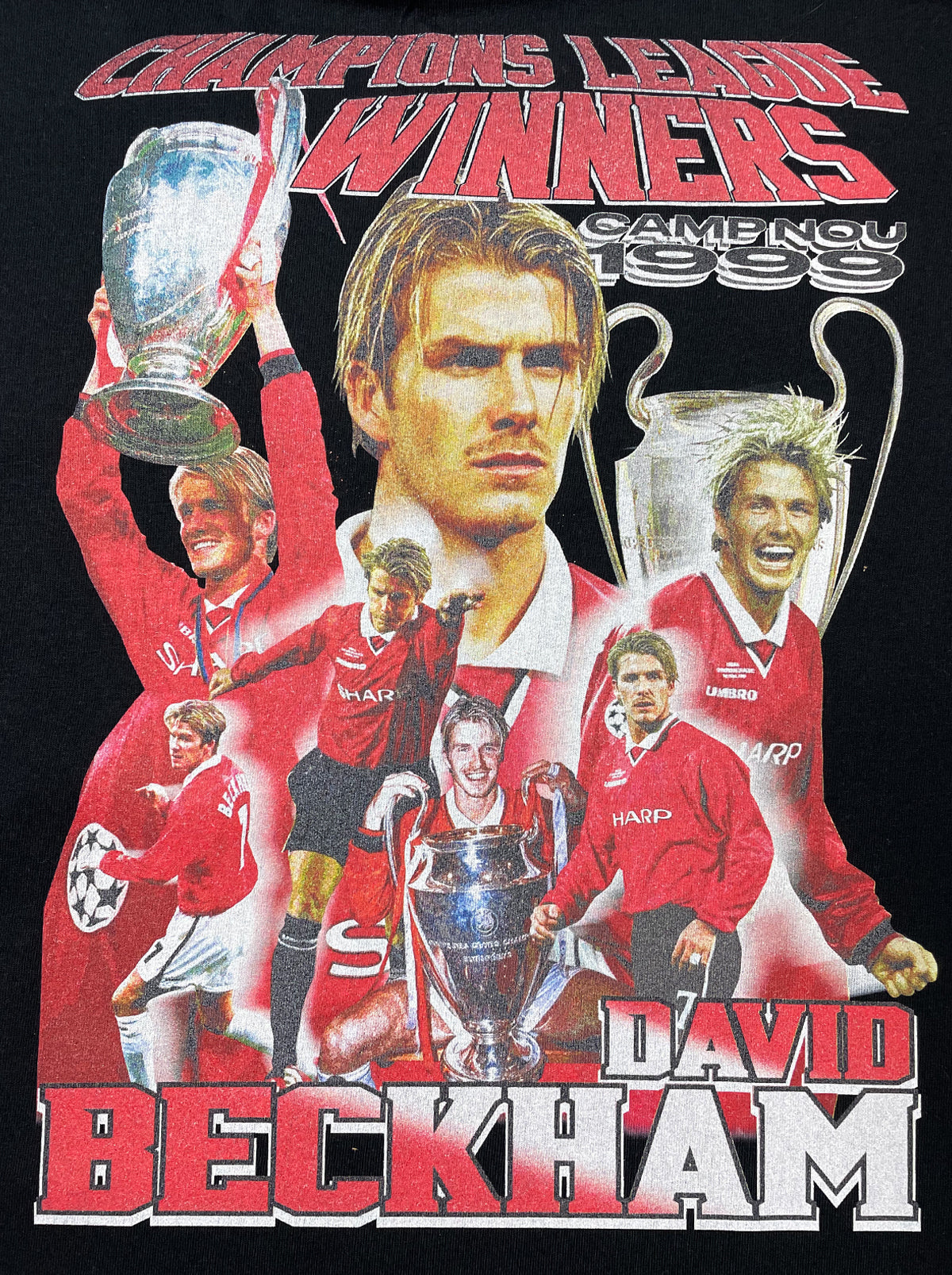 Shop MANCHESTER UNITED BECKHAM 'CAMP NOU 1999' BOOTLEG TEE, classic football shirts, vintage football shirts & retro soccer jerseys at Cult Kits