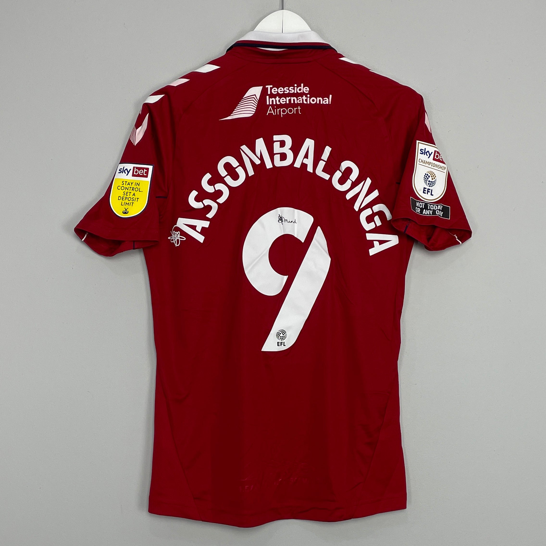 Shop 2020/21 MIDDLESBROUGH ASSOMBALONGA #9 *MATCH ISSUE* HOME SHIRT (M) HUMMEL, classic football shirts, vintage football shirts & retro soccer jerseys at Cult Kits