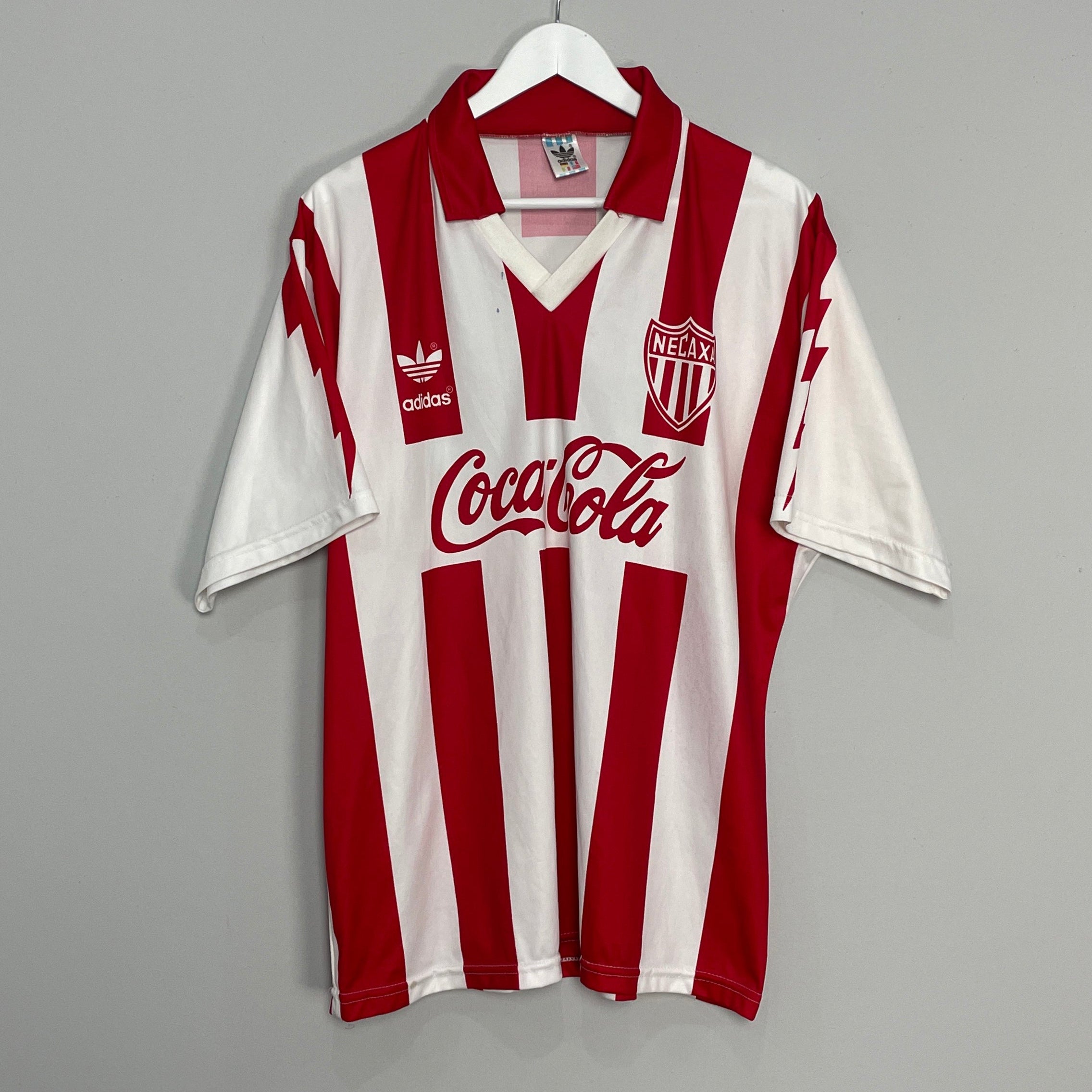 Shop 1994/95 NECAXA #14 *PLAYER ISSUE + SIGNED* HOME SHIRT (L) ADIDAS, classic football shirts, vintage football shirts & retro soccer jerseys at Cult Kits
