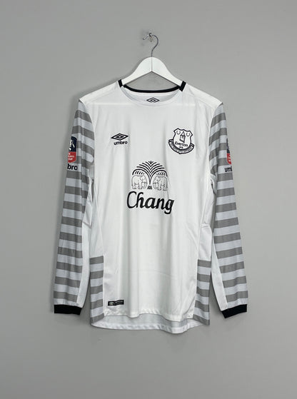2015/16 EVERTON STONES #5 *MATCH ISSUE + SIGNED* L/S CUP AWAY SHIRT (M) UMBRO