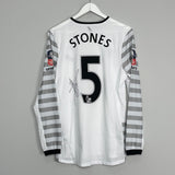 2015/16 EVERTON STONES #5 *MATCH ISSUE + SIGNED* L/S CUP AWAY SHIRT (M) UMBRO