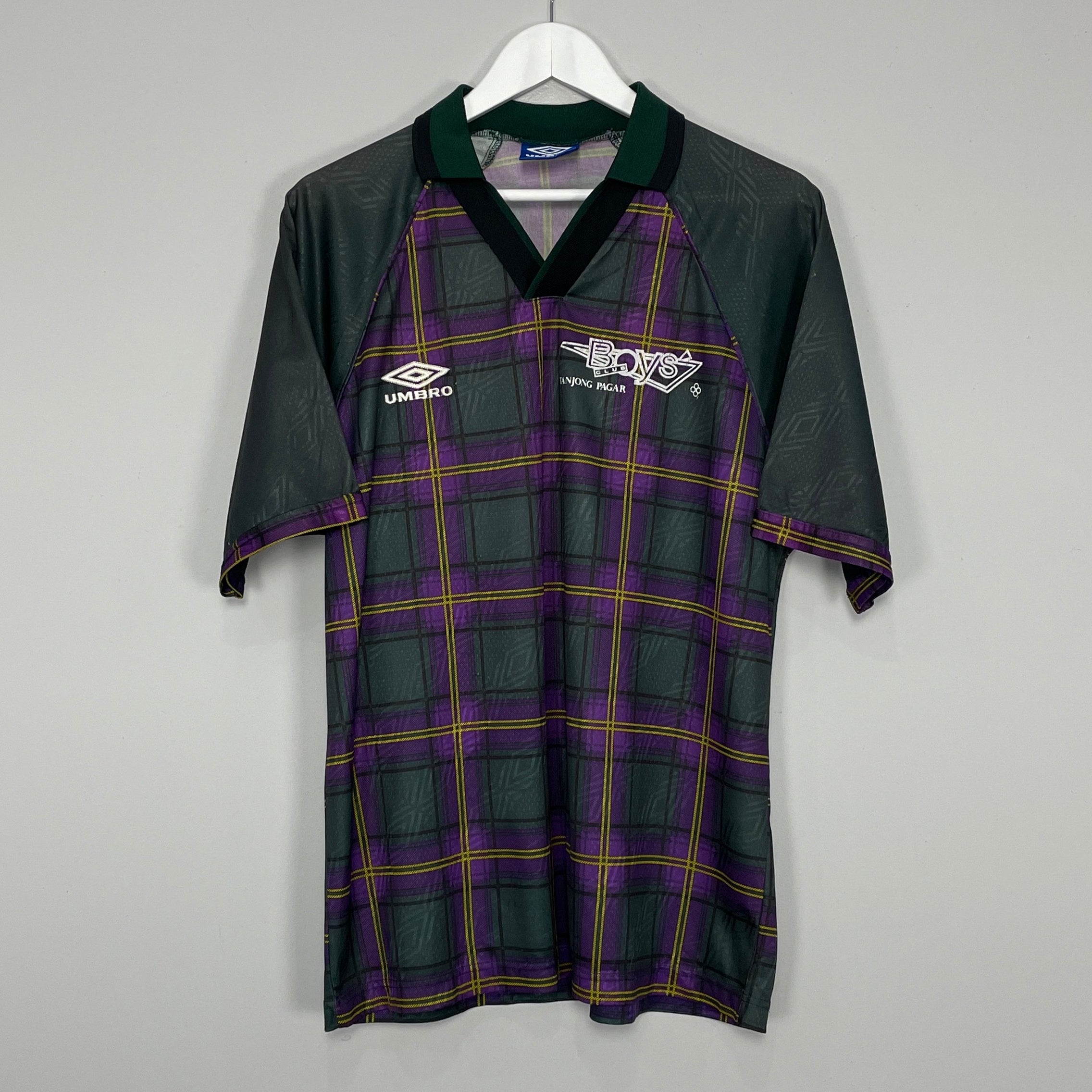 Shop 1995/96 TANJONG PAJAR BOYS CLUB #3 TARTAN SHIRT (L) UMBRO, classic football shirts, vintage football shirts & retro soccer jerseys at Cult Kits