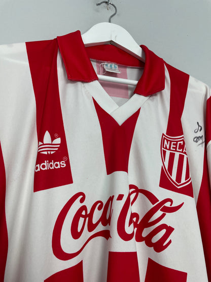 1994/95 NECAXA #4 *PLAYER ISSUE + SIGNED* HOME SHIRT (L) ADIDAS