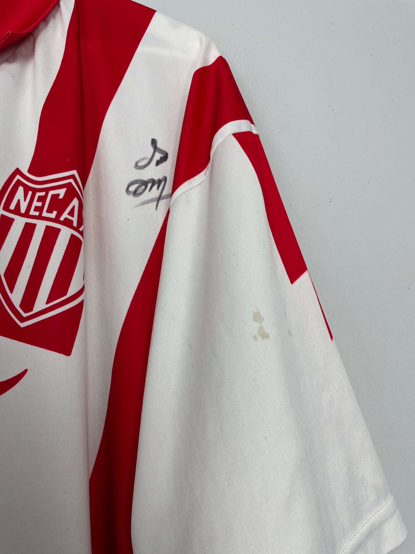1994/95 NECAXA #4 *PLAYER ISSUE + SIGNED* HOME SHIRT (L) ADIDAS