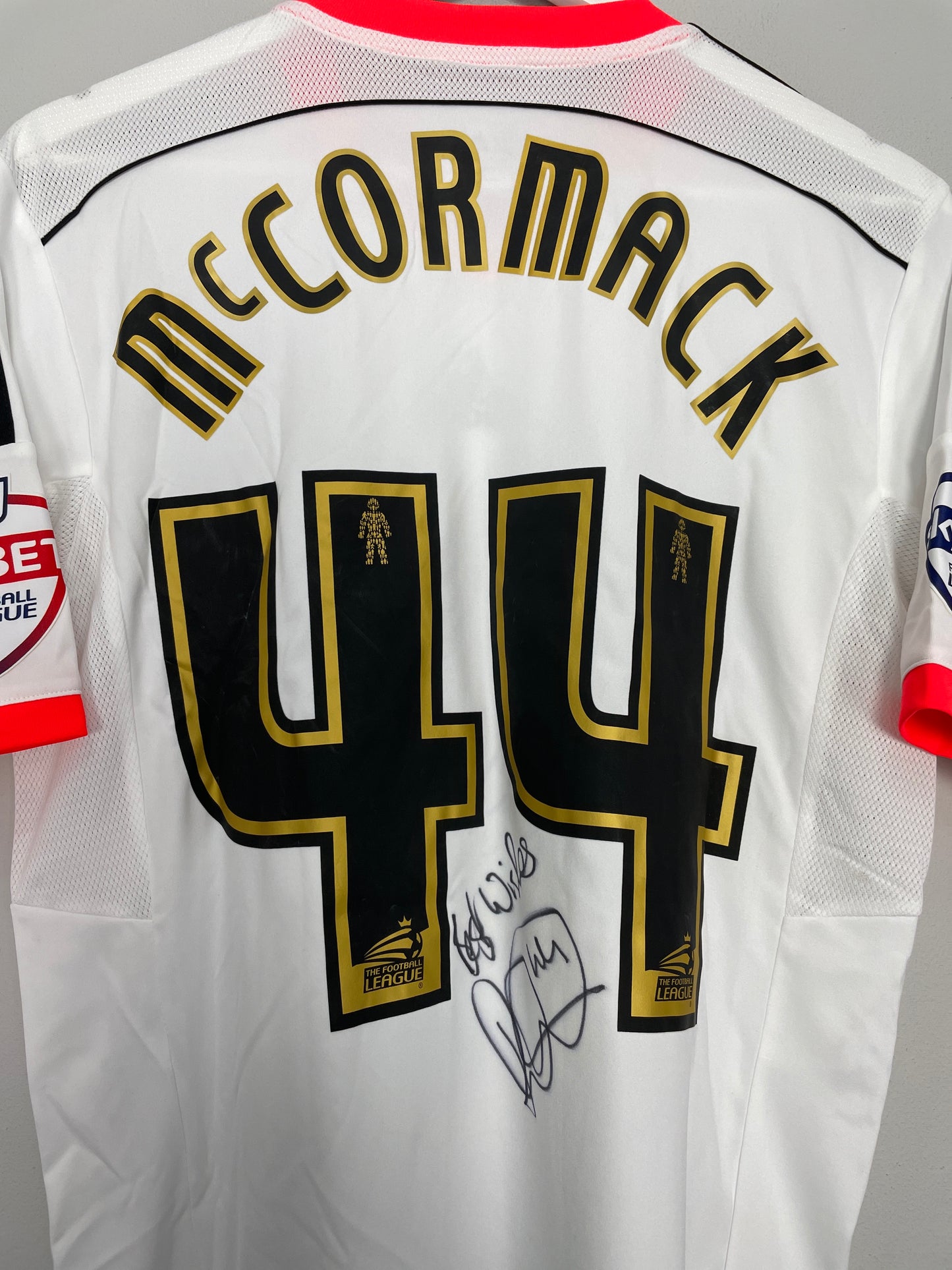 2014/15 FULHAM MCCORMACK #44 *MATCH ISSUE + SIGNED* HOME SHIRT (M) ADIDAS