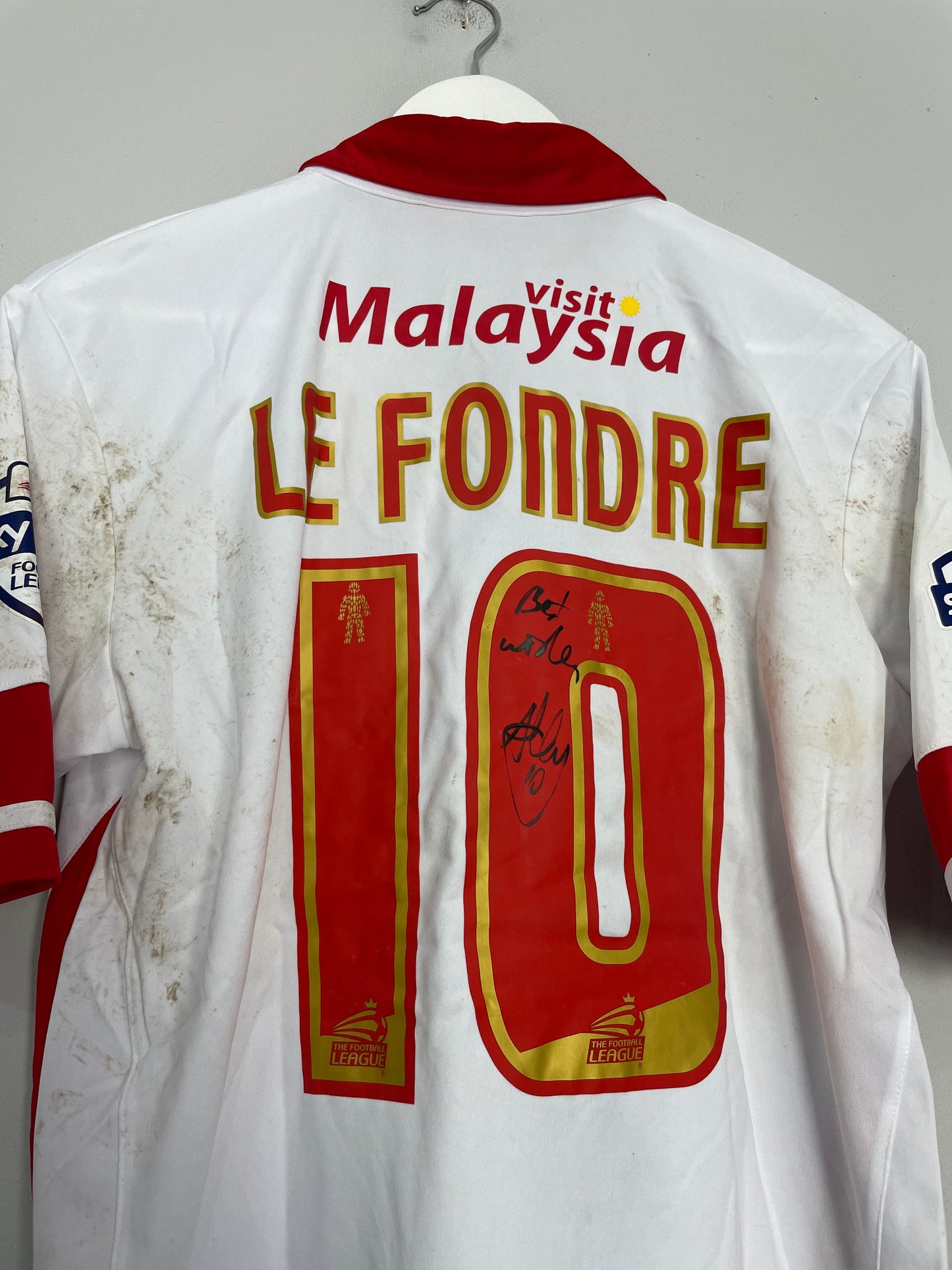 2014/15 CARDIFF CITY LE FONDRE #10 *MATCH WORN + SIGNED* THIRD SHIRT (M) COSWAY SPORTS
