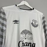 2015/16 EVERTON STONES #5 *MATCH ISSUE + SIGNED* L/S CUP AWAY SHIRT (M) UMBRO