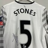 2015/16 EVERTON STONES #5 *MATCH ISSUE + SIGNED* L/S CUP AWAY SHIRT (M) UMBRO