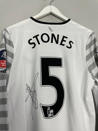 2015/16 EVERTON STONES #5 *MATCH ISSUE + SIGNED* L/S CUP AWAY SHIRT (M) UMBRO