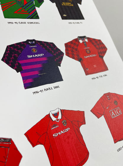 ICONIC MANCHESTER UNITED SHIRTS A3 PRINT