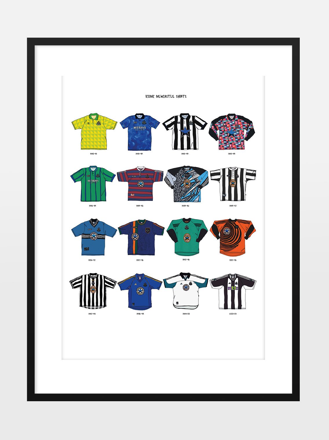 iconic-newcastle-united-shirts-a3-print