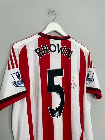 2015/16 SUNDERLAND BROWN #5 *MATCH ISSUE + SIGNED* HOME SHIRT (L) ADIDAS
