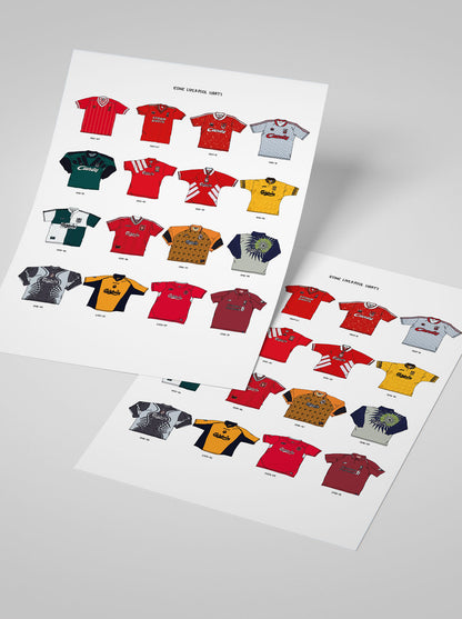 ICONIC LIVERPOOL SHIRTS A3 PRINT